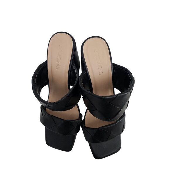 Soda Black Woven Heeled Mules For Women Size 9  Square Toe Block Heel - Picture 3 of 15